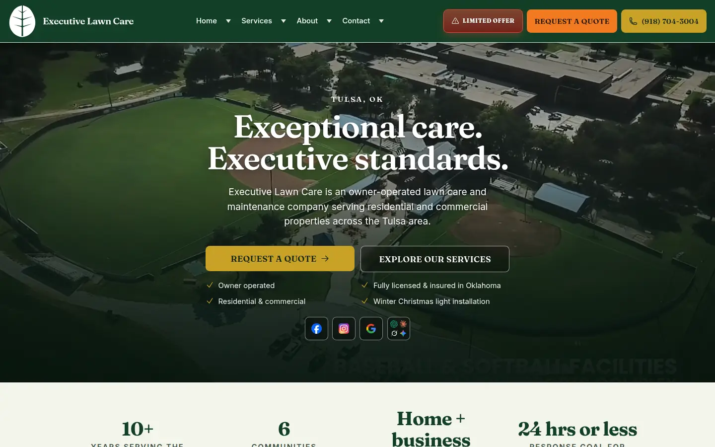 Executive Lawn Care website homepage
