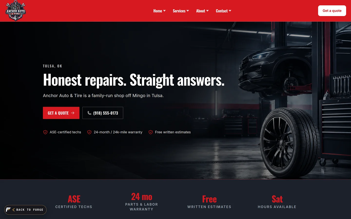 Anchor Auto & Tire sample website